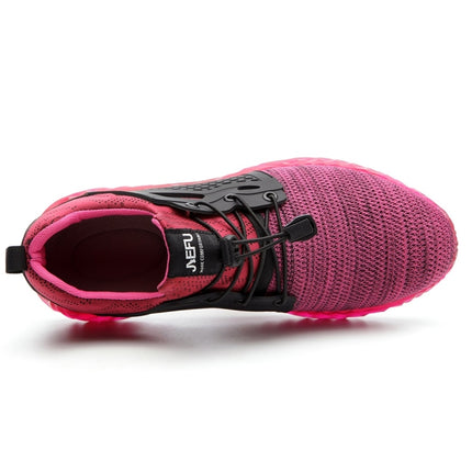 Jiefu Flying Knitted Air Permeable Insulating Steel Head Anti Smashing Shoes Anti Piercing Safety Labor Protection Shoes (Color:Rose Red Size:36)-garmade.com