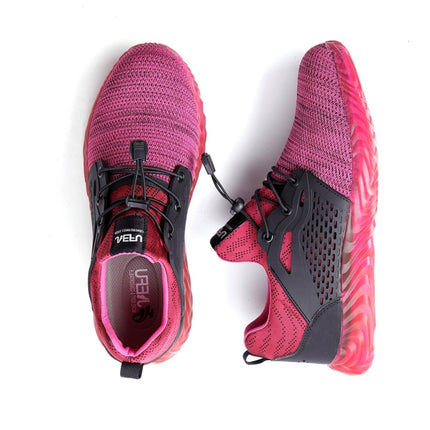 Jiefu Flying Knitted Air Permeable Insulating Steel Head Anti Smashing Shoes Anti Piercing Safety Labor Protection Shoes (Color:Rose Red Size:36)-garmade.com