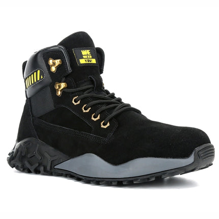 Jiefu Light And Breathable Steel Head Anti Smashing, Anti Piercing, Anti Slip And Waterproof Safety Shoes (Color:High Top Black Size:36)-garmade.com