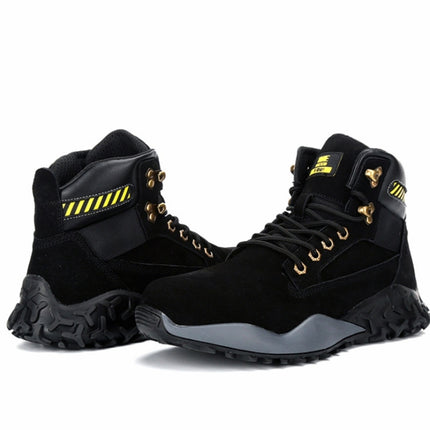 Jiefu Light And Breathable Steel Head Anti Smashing, Anti Piercing, Anti Slip And Waterproof Safety Shoes (Color:High Top Black Size:38)-garmade.com