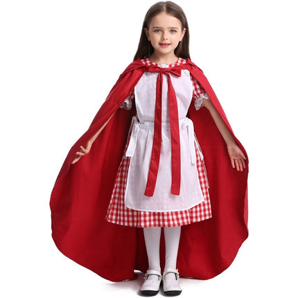 Little Red Riding Hood Parent Child Fairy Tale Drama Performance Costume Little Red Riding Hood Dress Little Maid Two Dress Halloween Costume (Color:Cape+Maid Size:S)-garmade.com