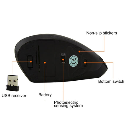 Battery Version Wireless Mouse Vertical 2.4GHz Optical Mouse (Black)-garmade.com