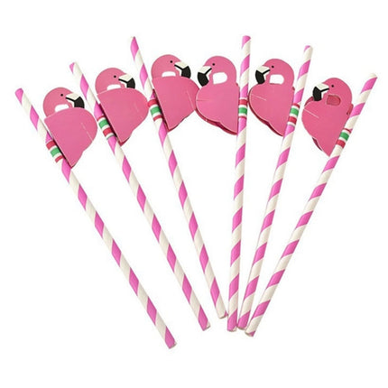 50 PCS 3D Flamingo Jungle Paper Straws Party Decorations Cocktail Straw(Rose Red)-garmade.com