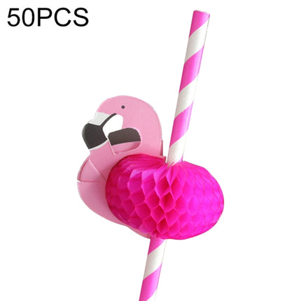 50 PCS 3D Flamingo Jungle Paper Straws Party Decorations Cocktail Straw(Rose Red)-garmade.com