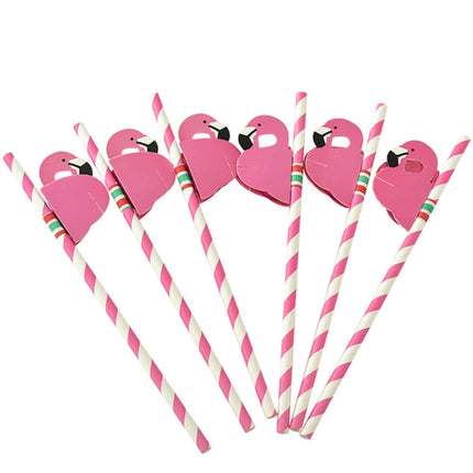 50 PCS 3D Flamingo Jungle Paper Straws Party Decorations Cocktail Straw (Pink)-garmade.com