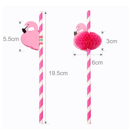 50 PCS 3D Flamingo Jungle Paper Straws Party Decorations Cocktail Straw(Rose Red)-garmade.com