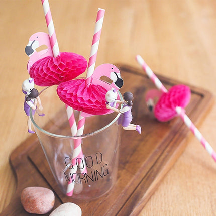 50 PCS 3D Flamingo Jungle Paper Straws Party Decorations Cocktail Straw(Rose Red)-garmade.com