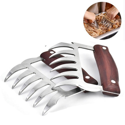 2 PCS Bear Claw Shaped stainless steel Barbecue Fork Chicken Shredded Wooden Handle Anti-skid Creative Kitchen Fork Claw Meat Claw Splitter with-garmade.com