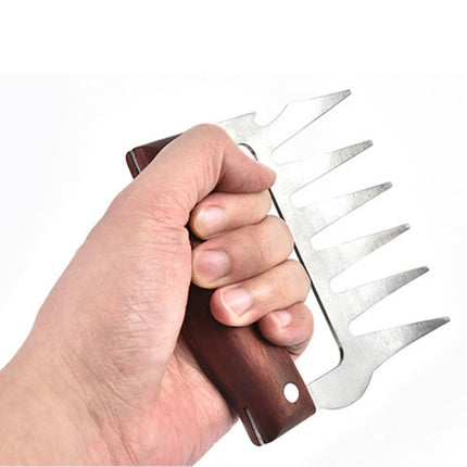 2 PCS Bear Claw Shaped stainless steel Barbecue Fork Chicken Shredded Wooden Handle Anti-skid Creative Kitchen Fork Claw Meat Claw Splitter with-garmade.com