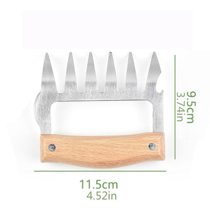 2 PCS Bear Claw Shaped stainless steel Barbecue Fork Chicken Shredded Wooden Handle Anti-skid Creative Kitchen Fork Claw Meat Claw Splitter with-garmade.com