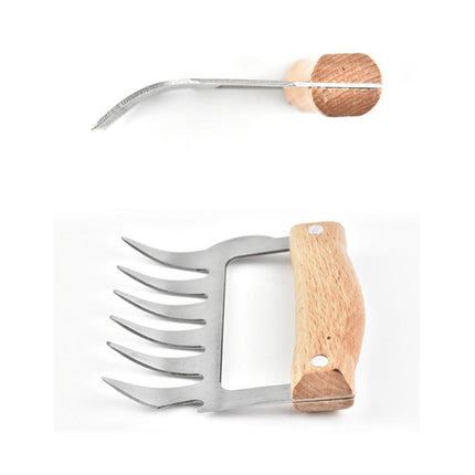 2 PCS Bear Claw Shaped stainless steel Barbecue Fork Chicken Shredded Wooden Handle Anti-skid Creative Kitchen Fork Claw Meat Claw Splitter with (Wood color)-garmade.com