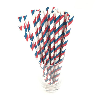 2 Packs / 50pcs Degradable Color Environmental Protection Striped Paper Straw Disposable Kraft Paper Straw-garmade.com