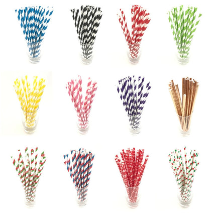 2 Packs / 50pcs Degradable Color Environmental Protection Striped Paper Straw Disposable Kraft Paper Straw-garmade.com