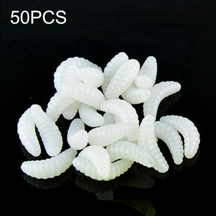 HENGJIA SO106 50 PCS 20mm Simulation Bread Bait Worms Crescent Soft Bait Horseback Fish Worm Bait Fishing Gear (White)-garmade.com